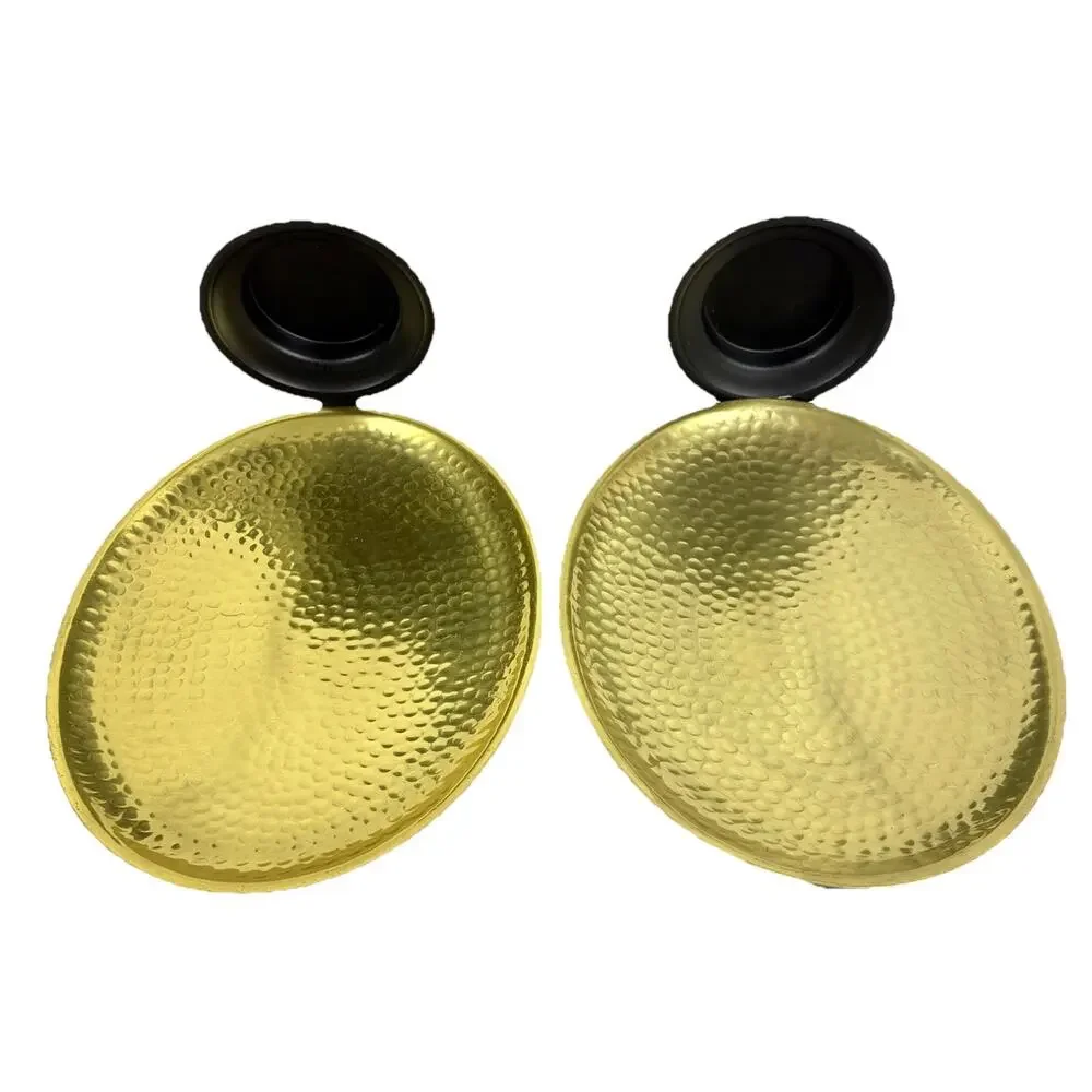 Reflective Pillar Candle Sconce Set of 2 Ikea Hammered Gold Tone Oval 11.5” Tall